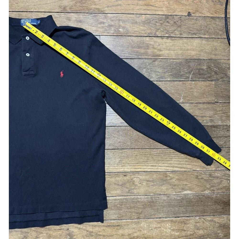 Vintage Polo Ralph Lauren Long Sleeve Polo Collard Shirt Men's Medium Black - Picture 3 of 5